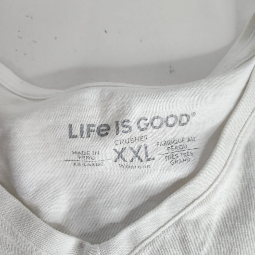Life is Good T-Shirt Womens XXL White Flip Flops American Flag Graphic V-Neck - Picture 4 of 5